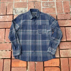 A.P.C. Men’s Plaid Flannel Shirt Size M Blue Gray Long Sleeve Button Up